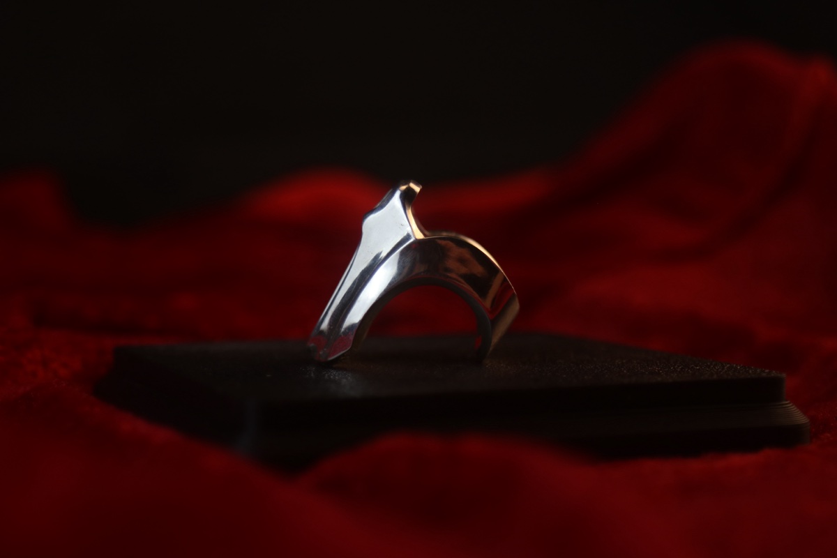 Car Design Ring — silver ring on red velvet